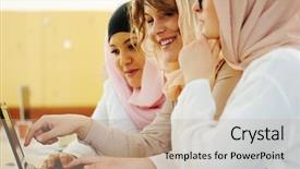  Presentation with multi ethnic group - Audience pleasing slide deck consisting of students inside the high school backdrop and a  colored foreground