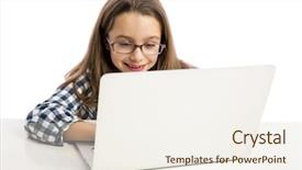  Presentation with young man holdng laptop on lap money - Amazing PPT layouts having students internet - little girl sitting backdrop and a  colored foreground