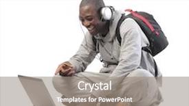  Presentation with student - Colorful slides enhanced with students internet - smiling african student using backdrop and a gray colored foreground