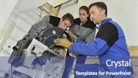  Presentation with ceramic - Presentation theme featuring students learning how to use ceramic saw background and a ocean colored foreground