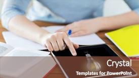  Presentation with education technology - Slide deck consisting of students lightbulb - business education idea technology background and a tawny brown colored foreground