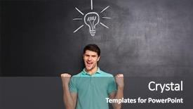  Presentation with confident - Slides with students lightbulb - happy confident young man celebrating background and a dark gray colored foreground