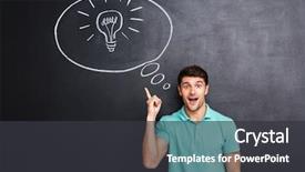  Presentation with bakground - Audience pleasing slides consisting of students lightbulb - happy handsome young man pointing backdrop and a dark gray colored foreground