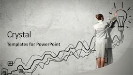  Presentation with wall - Cool new PPT theme with students lightbulb - image of businesswoman standing backdrop and a light gray colored foreground
