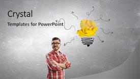  Presentation with search button searching information online - Slides having students lightbulb - search of great idea background and a light gray colored foreground