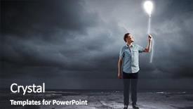  Presentation with electrical kilowatt hour electric meter - Presentation theme consisting of students lightbulb - young man and electrical bulb background and a dark gray colored foreground