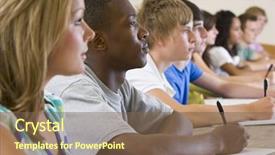  Presentation with college students and laptop - Slides enhanced with students listening to a university background and a violet colored foreground