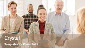  Presentation with listening woman - Colorful slide deck enhanced with students looking at their teacher backdrop and a coral colored foreground