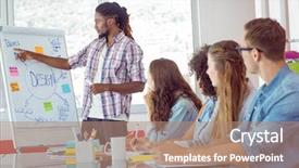  Presentation with college students and laptop - PPT layouts having students looking at white board background and a  colored foreground