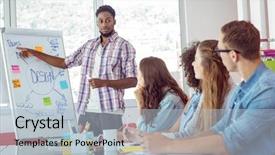  Presentation with college students and laptop - Slide deck consisting of students looking at white board background and a light blue colored foreground