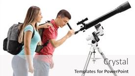  Presentation with telescope - Colorful slide deck enhanced with students-looking-through-a-telescope backdrop and a white colored foreground