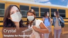  Presentation with medical students - Cool new PPT layouts with students-near-school-bus-wearing backdrop and a coral colored foreground