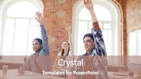  Presentation with university - Audience pleasing presentation design consisting of students of university raising hands backdrop and a coral colored foreground