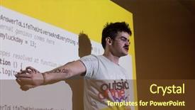  Presentation with technology students - Cool new slides with students on code programming class backdrop and a  colored foreground