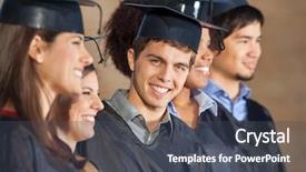  Presentation with college move in day - Presentation design featuring students on graduation day background and a dark gray colored foreground