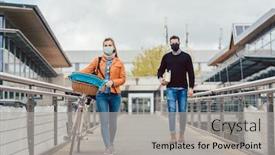  Presentation with masks - PPT theme having students-on-university-campus-wearing background and a light gray colored foreground