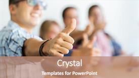  Presentation with high school students - PPT theme consisting of students or classmates showing thumbs background and a coral colored foreground