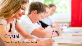  Presentation with class - Cool new theme with literacy - students or pupils of school backdrop and a coral colored foreground