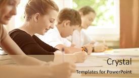  Presentation with high school testing multicultural - PPT layouts enhanced with students or pupils writing test background and a coral colored foreground