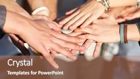  Presentation with team hands - Beautiful presentation design featuring women group - friendship togetherness team and people backdrop and a coral colored foreground