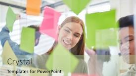  Presentation with sticky notes - Slide deck featuring students-or-trainees-look background and a mint green colored foreground