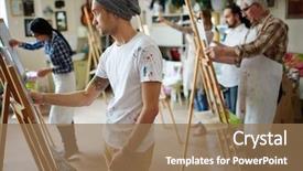  Presentation with painting - PPT layouts featuring students painting at art background and a coral colored foreground