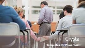  Presentation with note - PPT theme enhanced with students passing a note behind background and a gray colored foreground