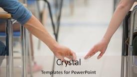  Presentation with cheating - PPT theme with exam cheating - students passing notes in college background and a soft green colored foreground