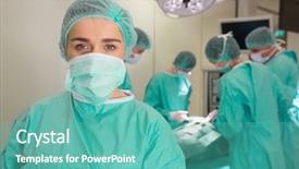  Presentation with medical students - Audience pleasing slide set consisting of students practicing surgery on model backdrop and a teal colored foreground