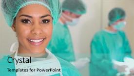  Presentation with medical students - Theme with students practicing surgery on model background and a seafoam green colored foreground