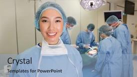  Presentation with medical students - PPT layouts with students practicing surgery on model background and a light blue colored foreground