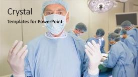  Presentation with medical students - Slide set featuring students practicing surgery on model background and a  colored foreground