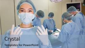  Presentation with medical students - Colorful PPT theme enhanced with students practicing surgery on model backdrop and a light blue colored foreground