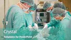  Presentation with medical students - Colorful slide set enhanced with students practicing surgery on model backdrop and a teal colored foreground