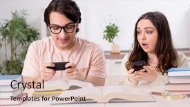  Presentation with exam prep - Presentation theme with university family learning - students preparing for exam together background and a  colored foreground