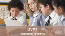  Presentation with elementary - Audience pleasing slides consisting of students reading book in classroom backdrop and a coral colored foreground