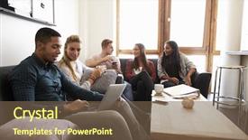  Presentation with lounge - Audience pleasing PPT theme consisting of students relaxing in lounge backdrop and a tawny brown colored foreground