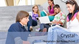  Presentation with high school students - Slides having students relaxing on high-school background and a  colored foreground