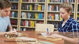  Presentation with digitalization information - Amazing slide set having students rewriting information from books backdrop and a coral colored foreground