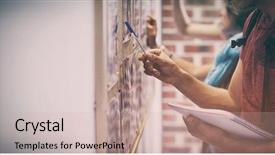  Presentation with college students - Slides having students searching something on notice background and a soft green colored foreground