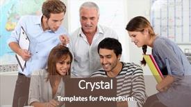  Presentation with video - Audience pleasing presentation theme consisting of students showing video to teacher backdrop and a violet colored foreground