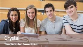  Presentation with lecture hall - Presentation with students sitting at the lecture background and a violet colored foreground