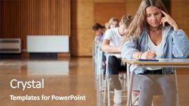  Presentation with examination hall - PPT layouts enhanced with students sitting examination in school background and a coral colored foreground