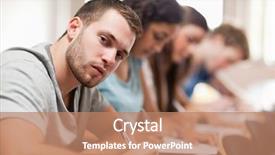  Presentation with amphitheater - Amazing PPT theme having students sitting for an examination in an amphitheater backdrop and a coral colored foreground