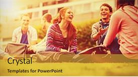  Presentation with young college student diagnosis of sti - Slides consisting of students sitting in the park background and a  colored foreground