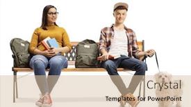  Presentation with poodle - Cool new slide set with students-sitting-on-a-bench backdrop and a soft green colored foreground