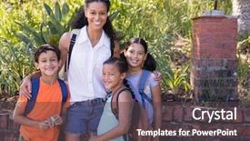  Presentation with teacher and students - Cool new slides with students standing at nature reserve backdrop and a dark gray colored foreground