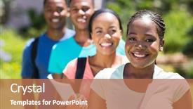  Presentation with university - Theme with students standing in a row background and a coral colored foreground