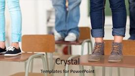 Presentation with teen - Slide deck consisting of students standing on school desk background and a coral colored foreground