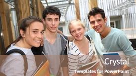  Presentation with school building - Slides enhanced with students standing outside school building background and a coral colored foreground
